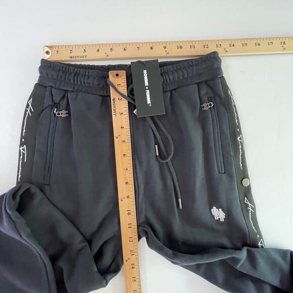 Homme + Femme NEW Signature Track Pants Sz XS Black Logo Stripe Zip Pockets - Picture 6 of 8